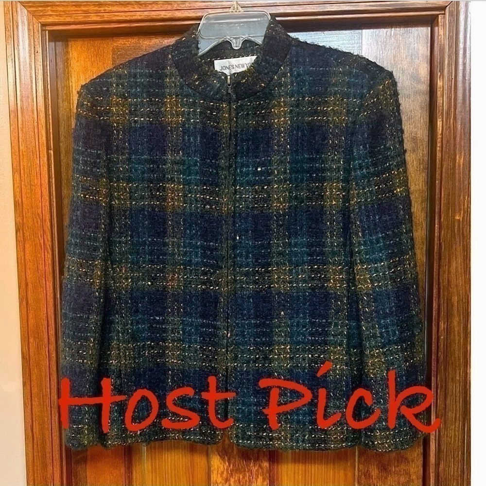 Jones New York Wool‎ Mohair Full Zip Plaid Jacket Sz 14 EUC